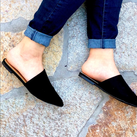 FINAL SALE! Black Vegan Suede Mule Flats - Picture 10 of 10